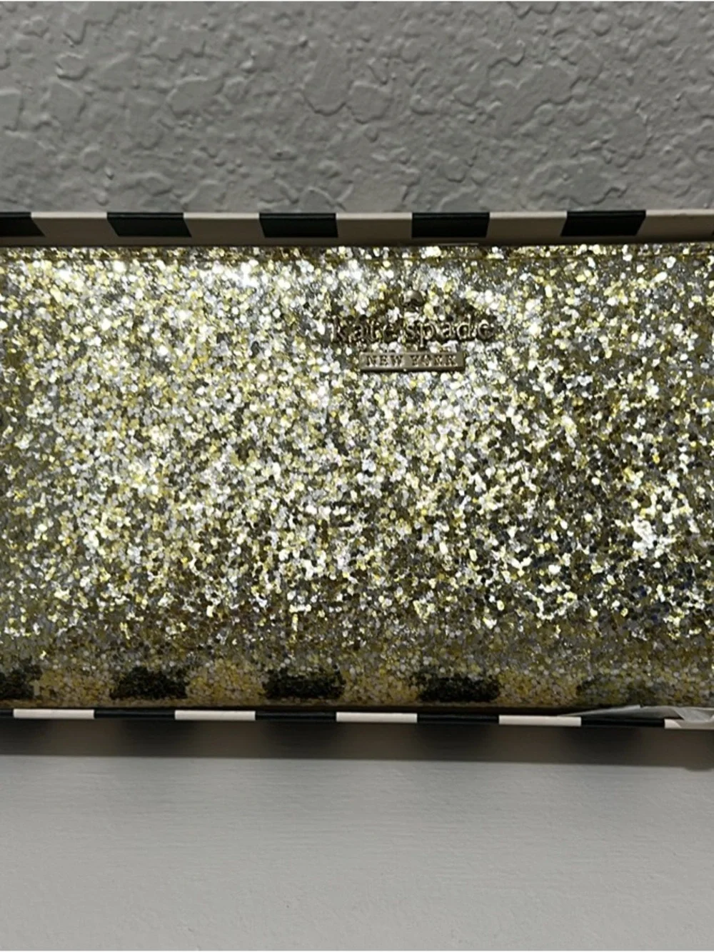 kate spade Gold Glitter Card Wallet Phone Case with Logo Hardware